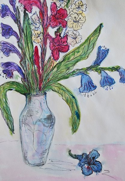 Цветы в вазе фломастером