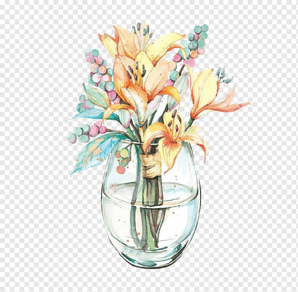 Цветы в вазе цветными карандашами