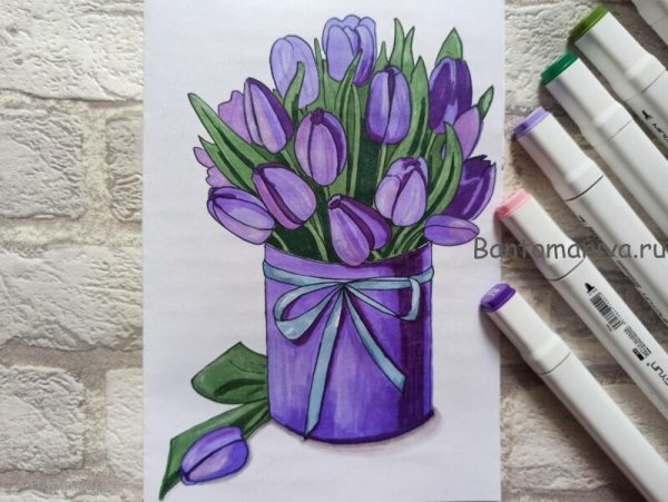 Ваза с цветами цветными карандашами