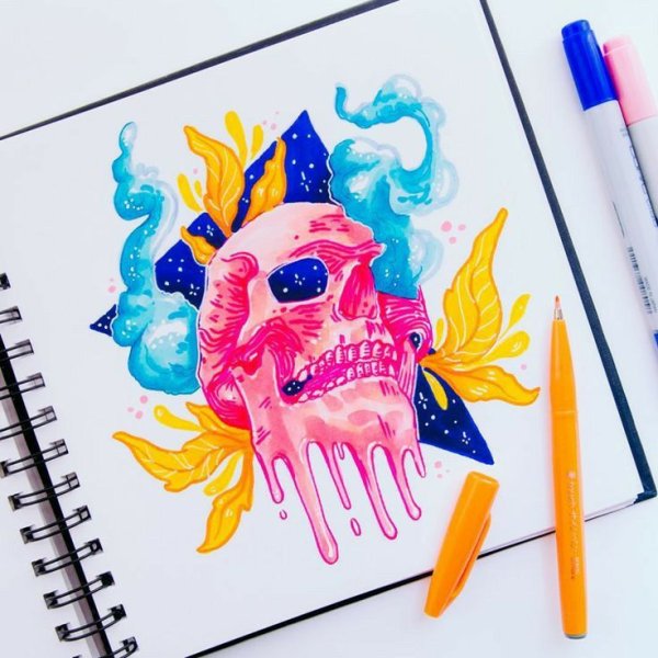 Череп скетч маркерами