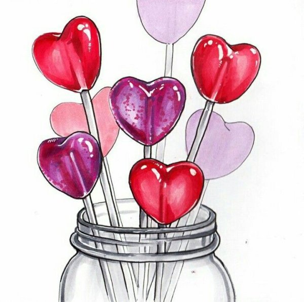 Милые рисунки маркерами с сердечком