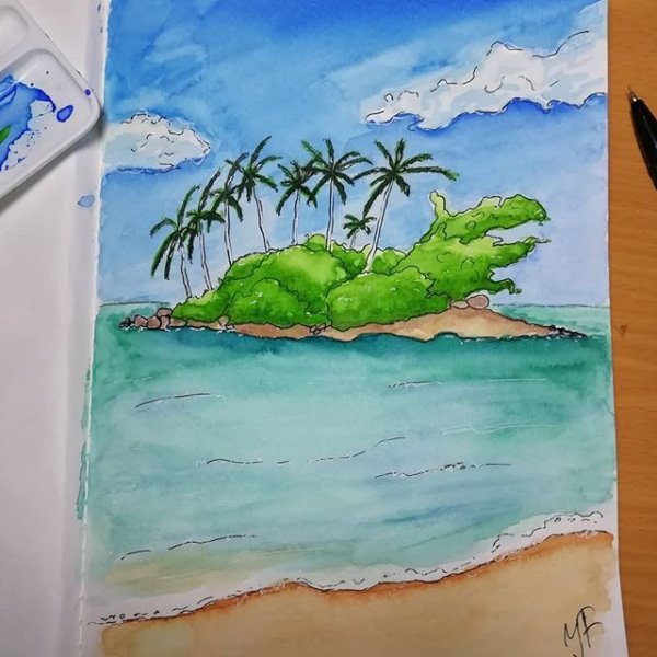 Пейзаж моря фломастерами