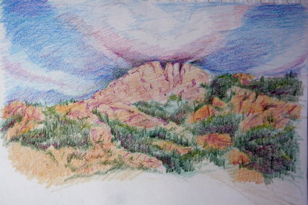 Пейзаж цветными карандашами