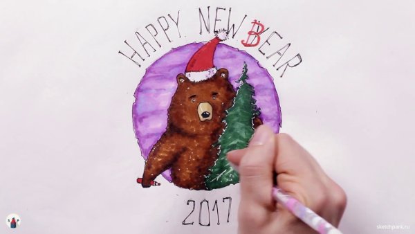 Медведь скетч маркерами