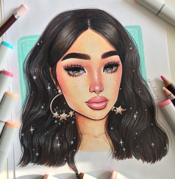 Рисунки девушек маркерами