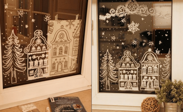 Роспись окон домики