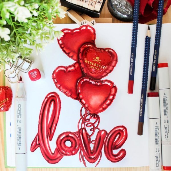 Валентинки скетч маркерами