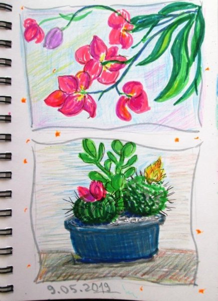 Пейзаж цветными карандашами Весна