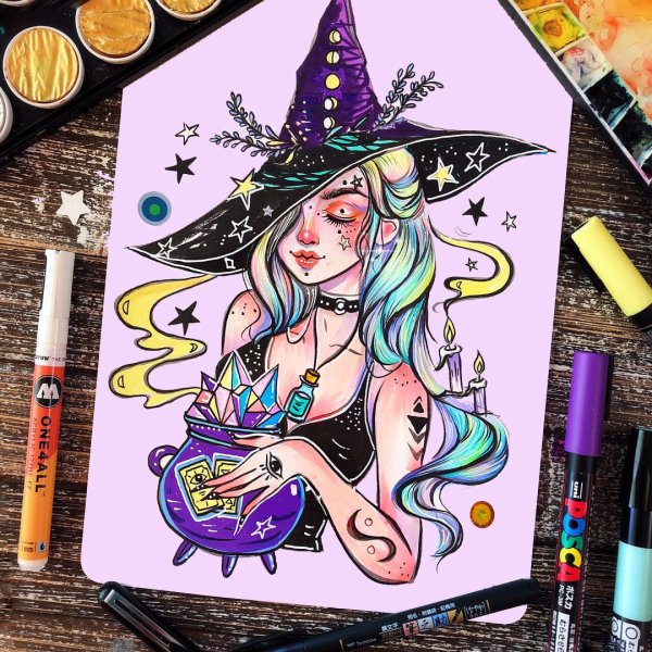 Ведьма скетч маркерами