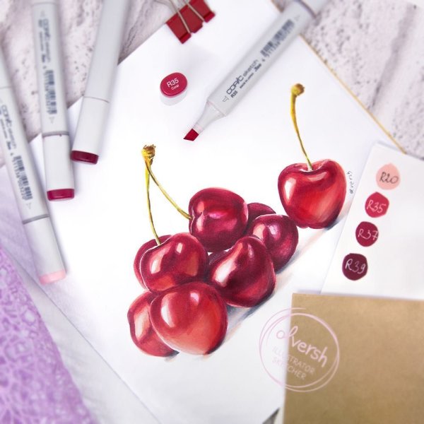 Скетчинг маркерами вишня