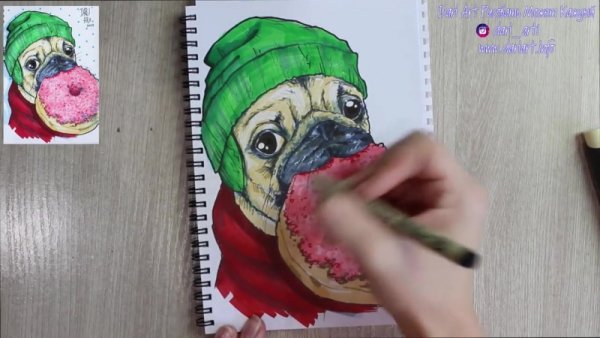 Рисование маркерами для скетчинга Мопс