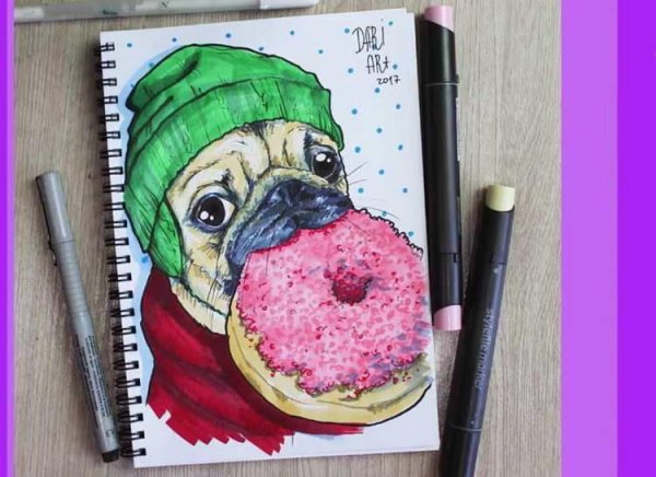 Мопс рисунок маркерами