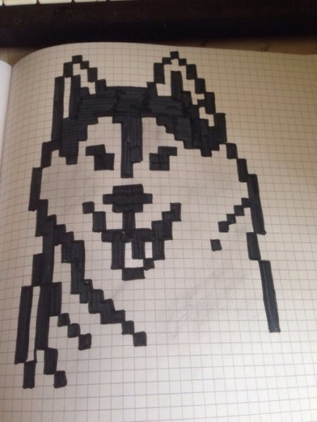 Рисование по клеточкам черной ручкой