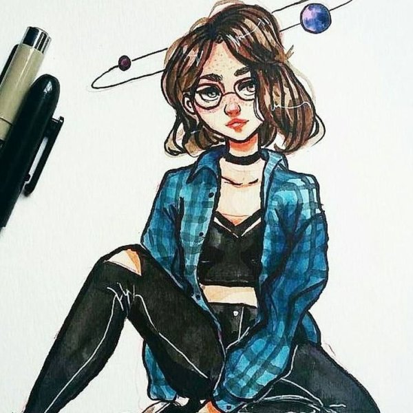 Девушка фломастерами