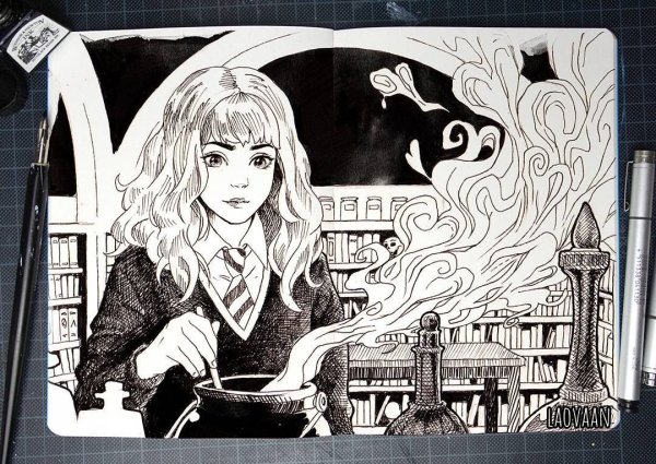 Раскраски Гарри Поттер аниме Гермиона