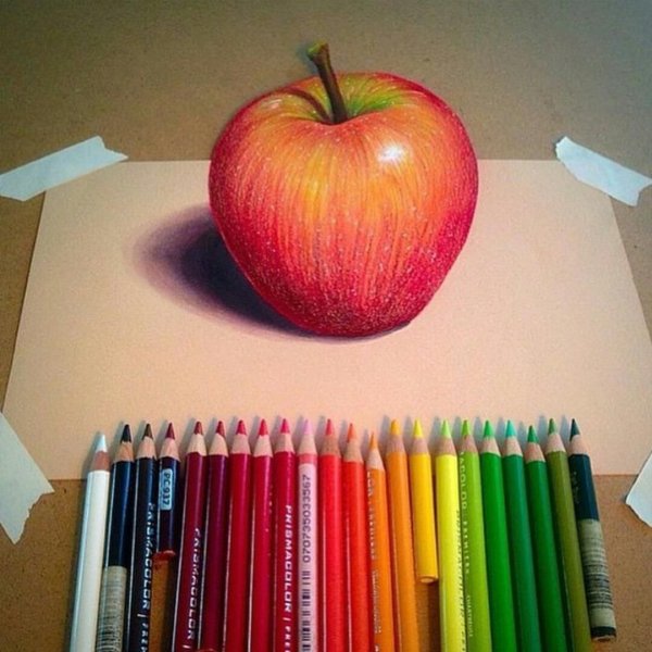 Скетч фломастерами яблоко
