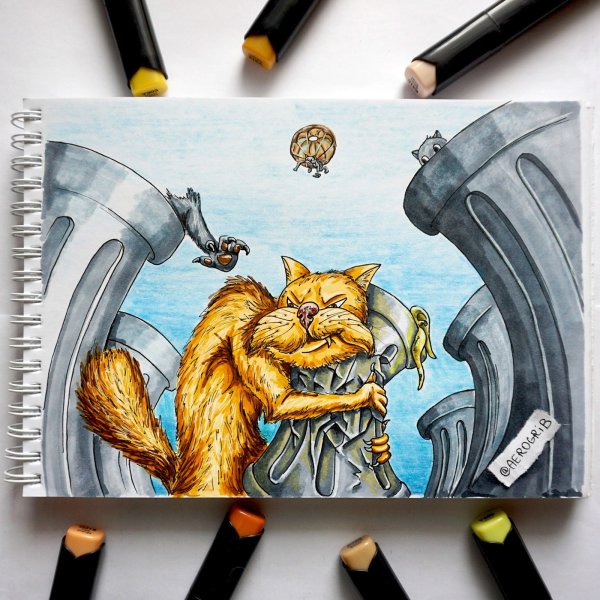 Кот маркерами