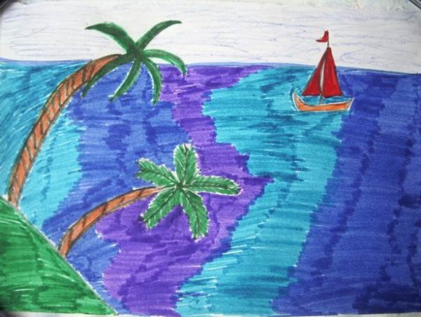 Рисунок моря фломастерами