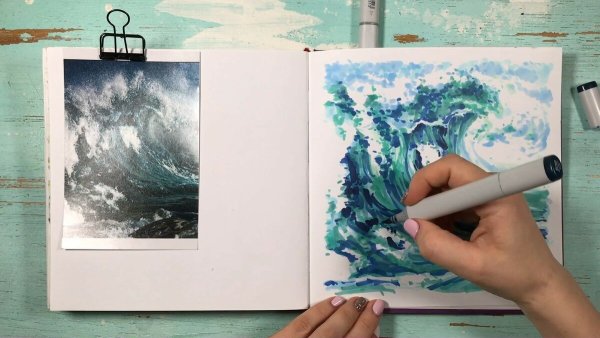 Море скетч маркерами