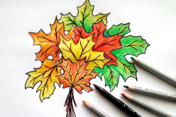 Осенние листья цветными карандашами