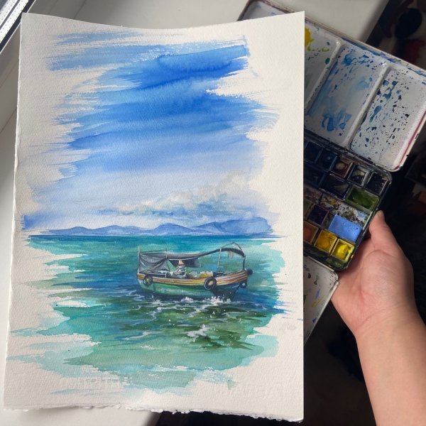 Пейзаж моря маркерами