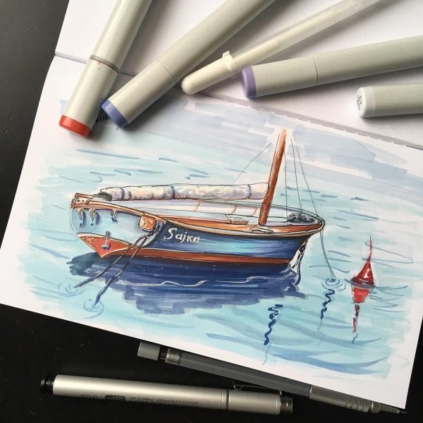 Морской скетч маркерами