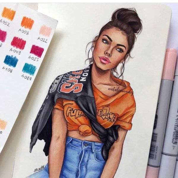 Скетчи девушек маркерами