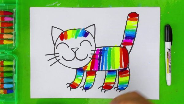 Котик фломастерами детям