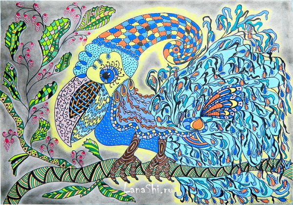 Сказочная птица в графике