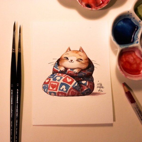 Кот фломастерами