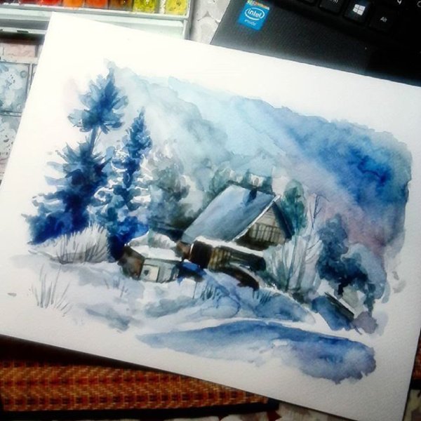 Зимние Акварельные скетчи