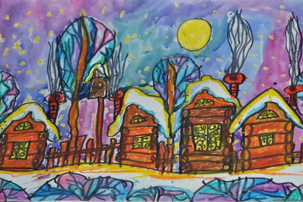 Зимний пейзаж фломастерами для детей