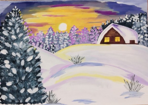 Зимний пейзаж скетч маркерами