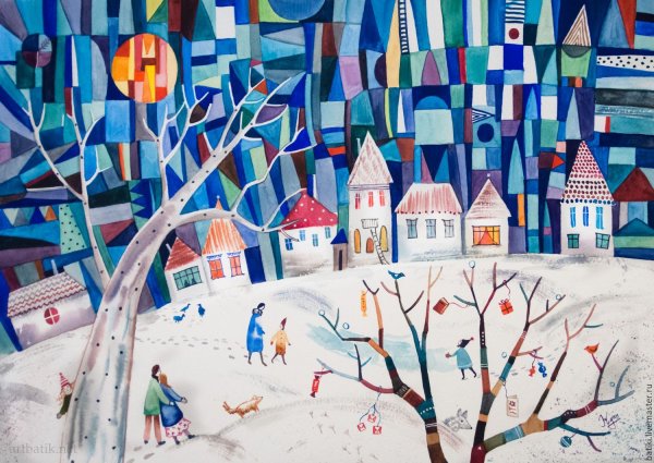 Зимний пейзаж рисунок