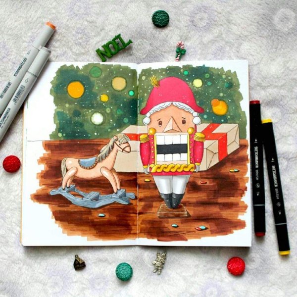 Новогодние рисунки маркерами