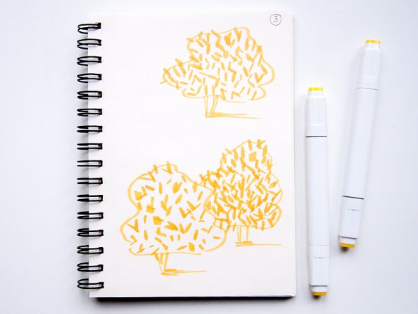 Рисунки желтым маркером