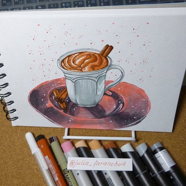 Чашка кофе скетч маркерами