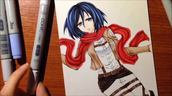 Микаса Аккерман скетч маркерами