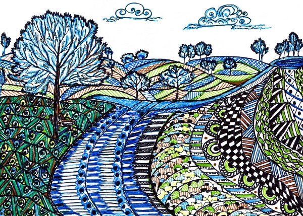 Пейзаж фломастерами