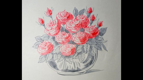 Роза маркерами для скетчинга для начинающих