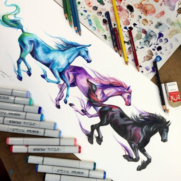 Лошадь маркерами