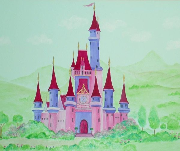 Замок цветными карандашами