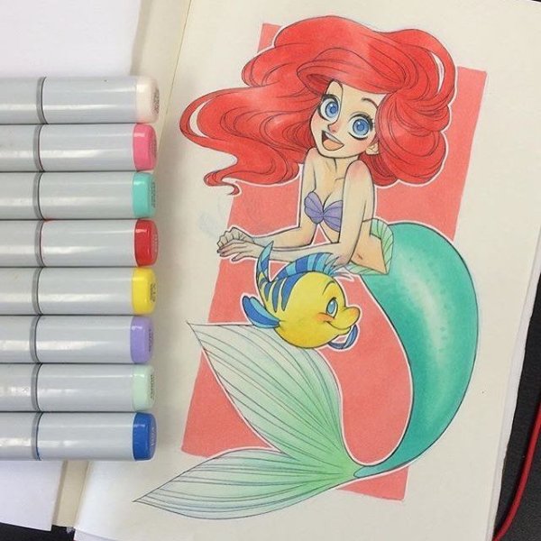 Скетчи маркерами принцессы Дисней