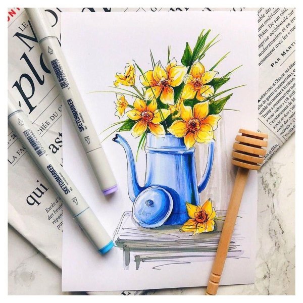 Сирень в вазе карандашом