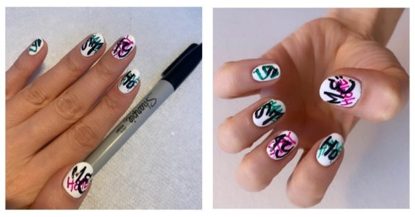 Рисунки на ногтях фломастером