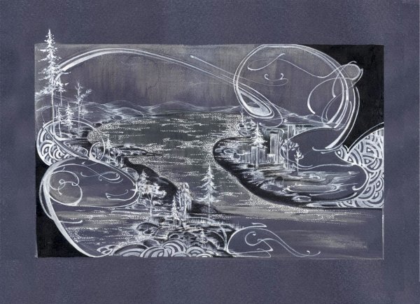 Пейзаж на черной бумаге