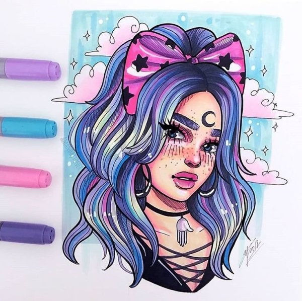Девушка маркерами