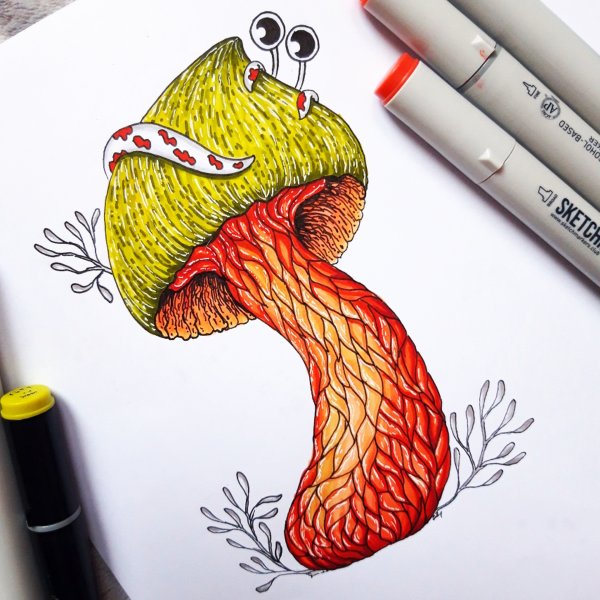 Грибы скетч маркерами