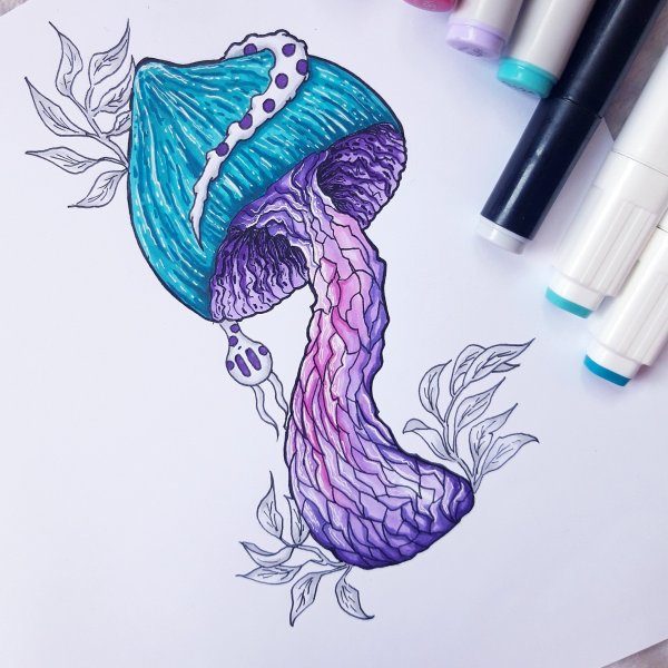 Нарисовать грибы маркерами