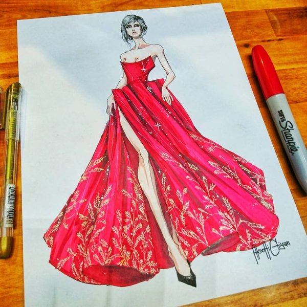 Платье рисование с фломастерами